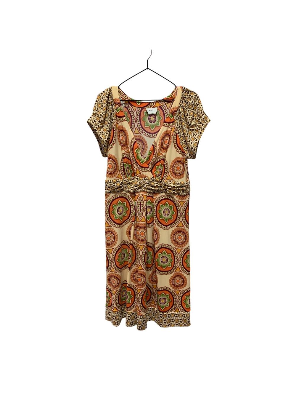 Eci Boho Artsy Floral Orange Dress Size Large